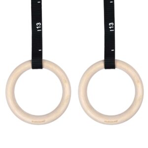 Anéis de ginástica de madeira Ø 28 mm com correia ajustável GladiatorFit 6 Anel de ginástica em madeira de 25 mm com alça ajustável, conjunto de 2
