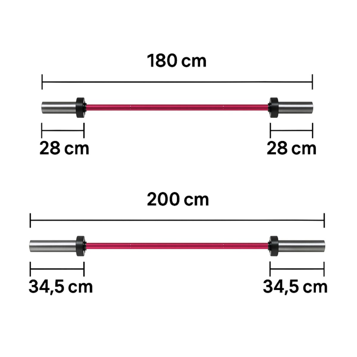 Barbell" bar Ø 50mm + 2 disc stops 14 Barbell" bar Ø 50mm 2 stop discs dimensions