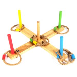 Houten ringwerpen met 5 staken Omada 4 Houten ringwerpspel met 5 haringen