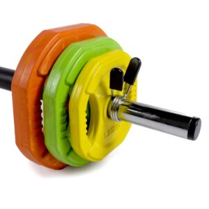 Kit de musculação Pump 6 discos + barra + discos de paragem 31mm GladiatorFit 9 Kit de musculação com 6 discos de barra 2 discos de paragem 31mm 2