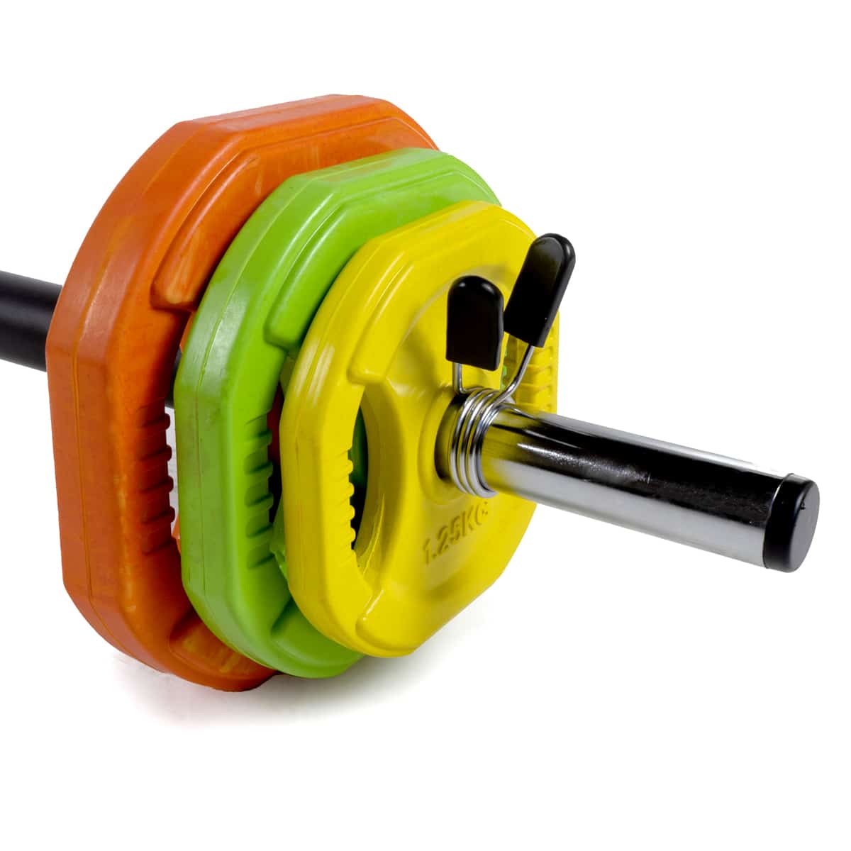 Kit de musculação Pump 6 discos + barra + discos de paragem 31mm GladiatorFit 2 Kit de musculação com 6 discos de barra 2 discos de paragem 31mm 2