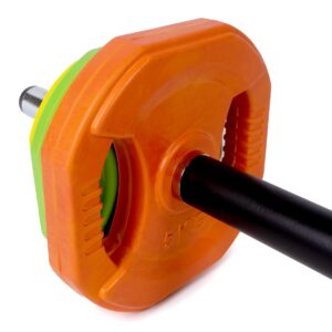 Kit de musculação Pump 6 discos + barra + discos de paragem 31mm GladiatorFit 10 Kit de musculação com 6 discos de barra 2 discos de paragem 31mm 3
