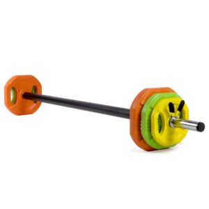 Kit de musculação Pump 6 discos + barra + discos de paragem 31mm GladiatorFit 8 Kit de construção de carroçaria com 6 discos de barra 2 discos de paragem 31mm