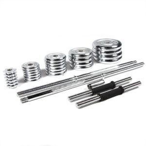 Set van 50kg rubberen schijven en 25mm diameter chroom staven