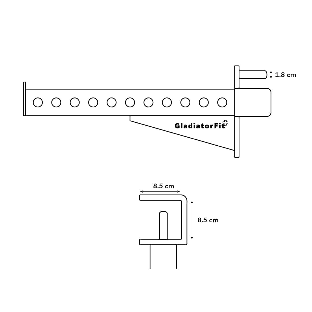 Staffe di sicurezza "Safety Arms" GladiatorFit 70 cm (set di 2) 3 Staffe di sicurezza lunghe 70 cm per barra con montaggio a rack set di 2 6