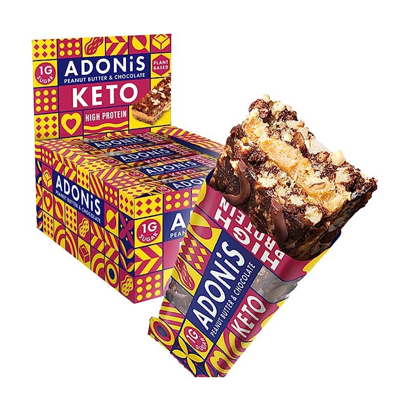 Keto High Protein Bar 45g Adonis (embalagem de 16) 1 Keto High Protein Bar 45g Adonis (embalagem de 16) Manteiga de Amendoim