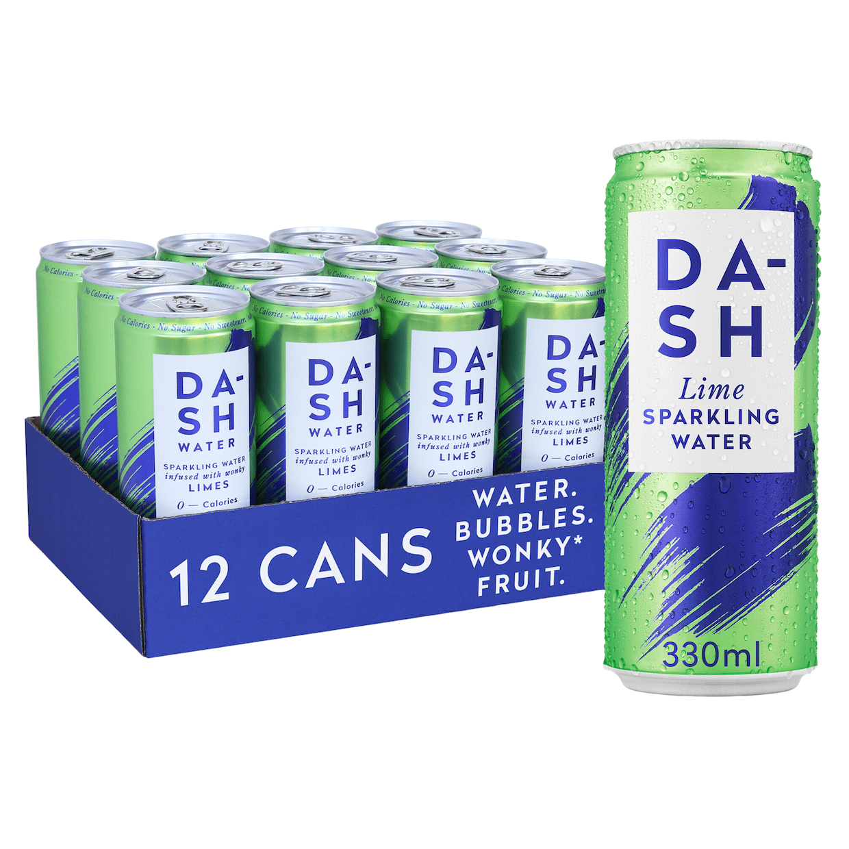 Eau pétillante aromatisée 330ml Dash (lot de 12) - Citron Vert | Date Courte 1 LIME