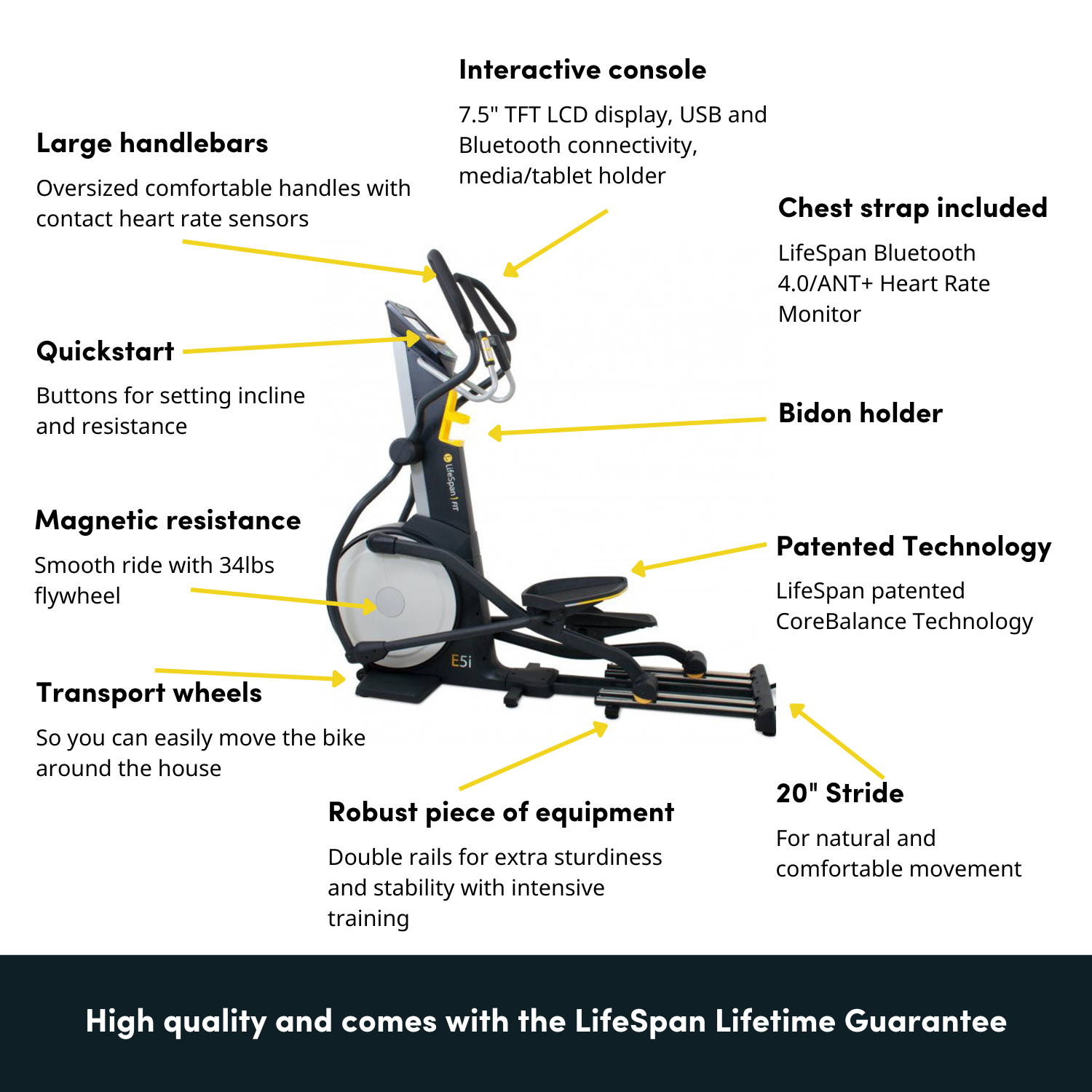Entrenador elíptico E5i+" entrenador elíptico LifeSpan Fitness 4 Velo elíptico profesional Entrenador elíptico E5i Autogenerador LifeSpan Fitness 41462