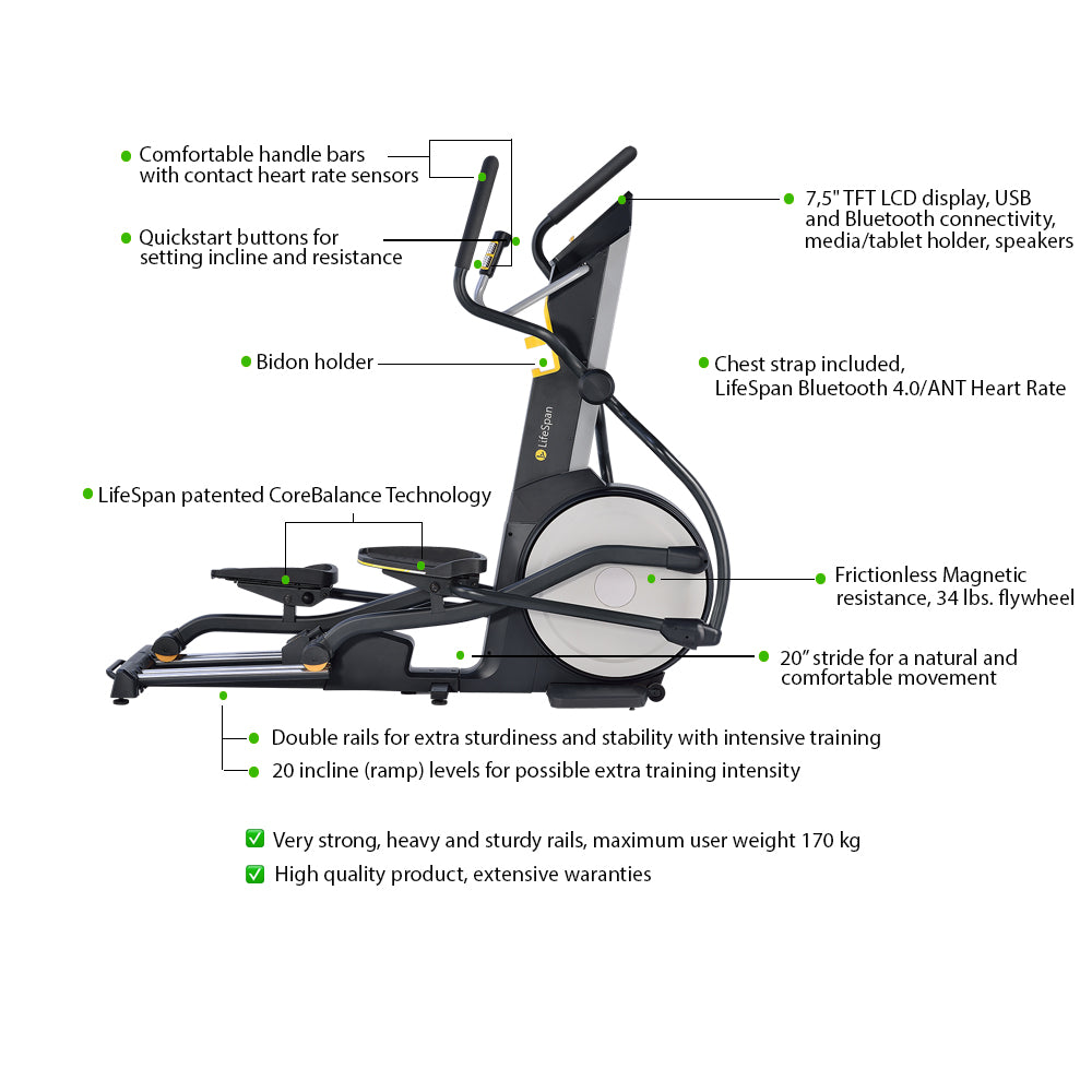 Elliptical Cross trainer E3i+" elliptical trainer LifeSpan Fitness 4 Velo elliptique semi professionnel Elliptical Cross trainer E3i LifeSpan Fitness 93218