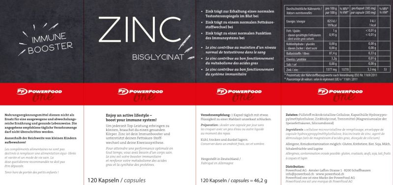 Bisglicinato de zinco 120caps Powerfood One 3 Valores nutricionais Bisglicinato de zinco 120caps Powerfood One