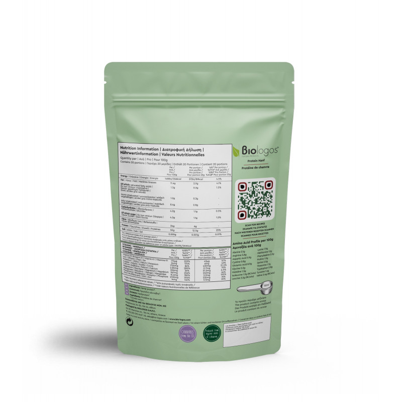 Proteína de cáñamo 500 g Biologos 2 Proteína de cáñamo 500 g Biologos - Imagen 2