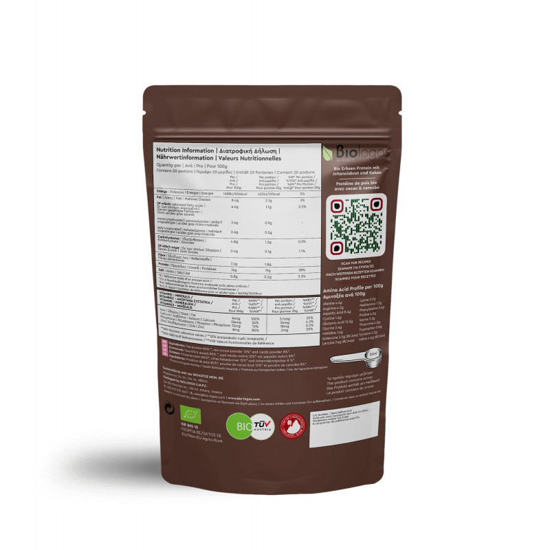 Choco-erwtenproteïne 500 g Biologos 2 Choco-erwtenproteïne 500 g Biologos - Afbeelding 2