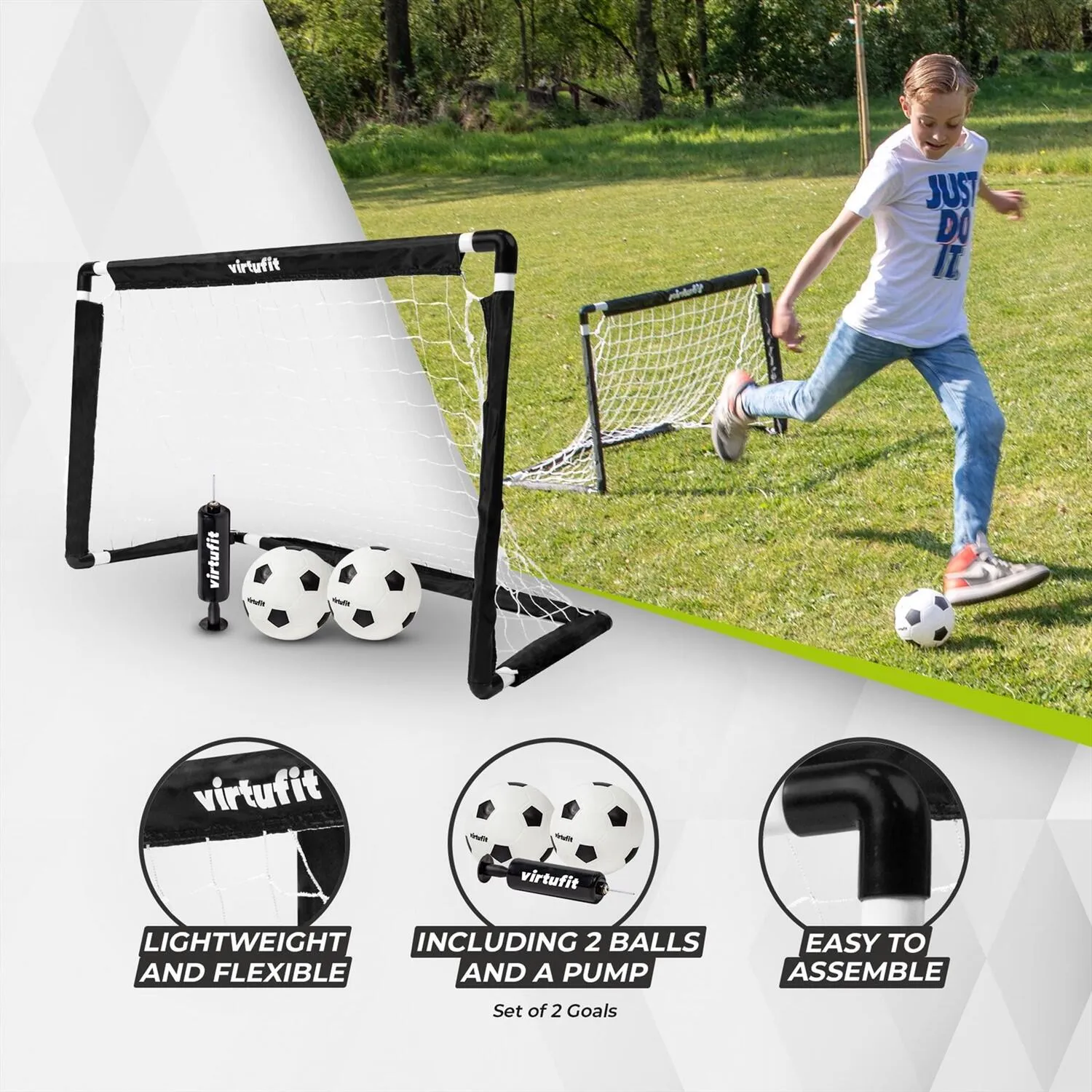 Portería de fútbol infantil con balón y bomba 92x64cm VirtuFit 3 Portería de fútbol infantil con balón y bomba 92x64cm VirtuFit - Imagen 3